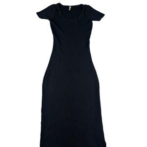 Free People Bluebell Bodycon Midi Dress Women's Small Black Side Slit 90s Grunge